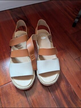 Dr. Schooll's Two-Tone Leather Espadrille Sandals - Tan & Cream